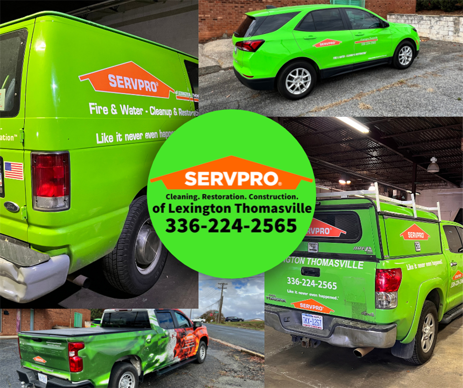 SERVPRO vehicles with SERVPRO of Lexington/Thomasville logo